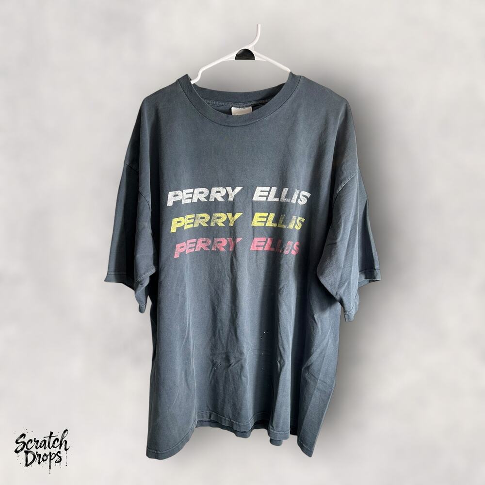 Rare Vintage Perry Ellis America 90s T Shirt USA Made 2XL Cotton Retro V04